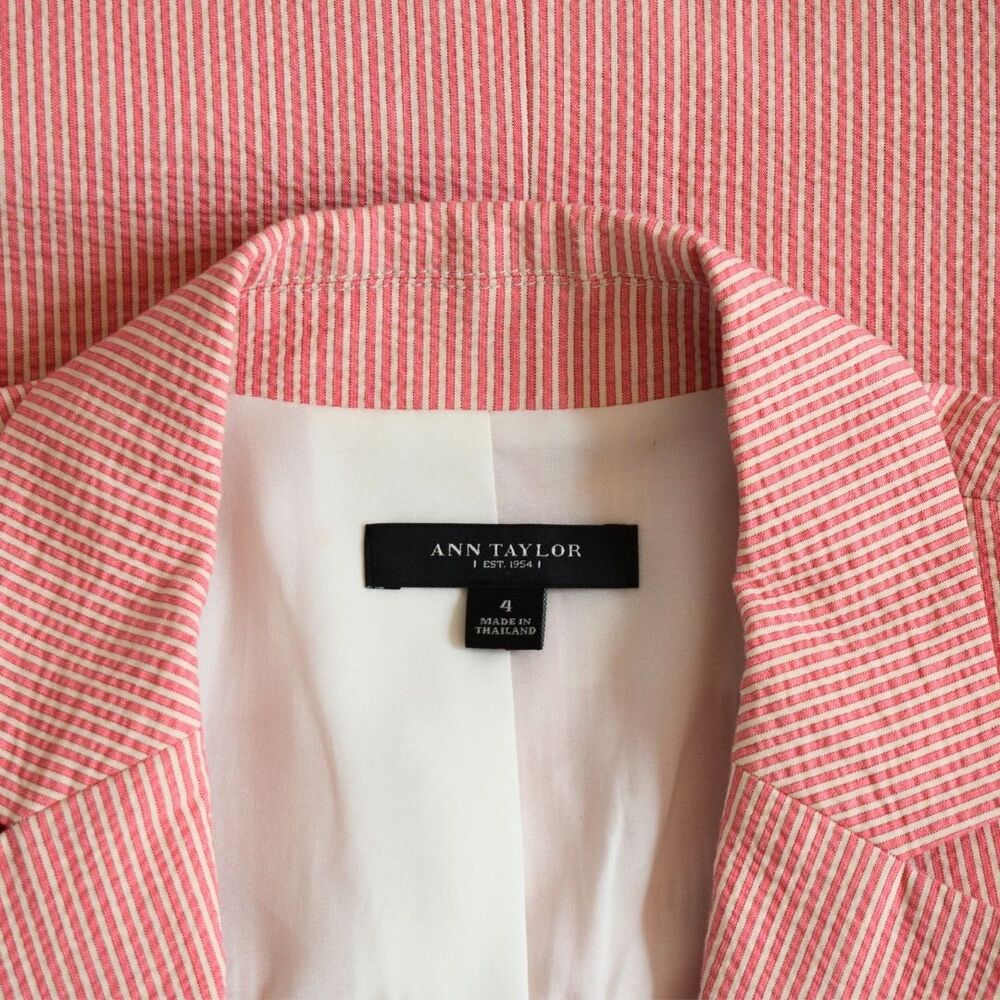 ANN TAYLOR Women's Pin Striped Coral White Blazer Size 4 - Picture 6 of 10